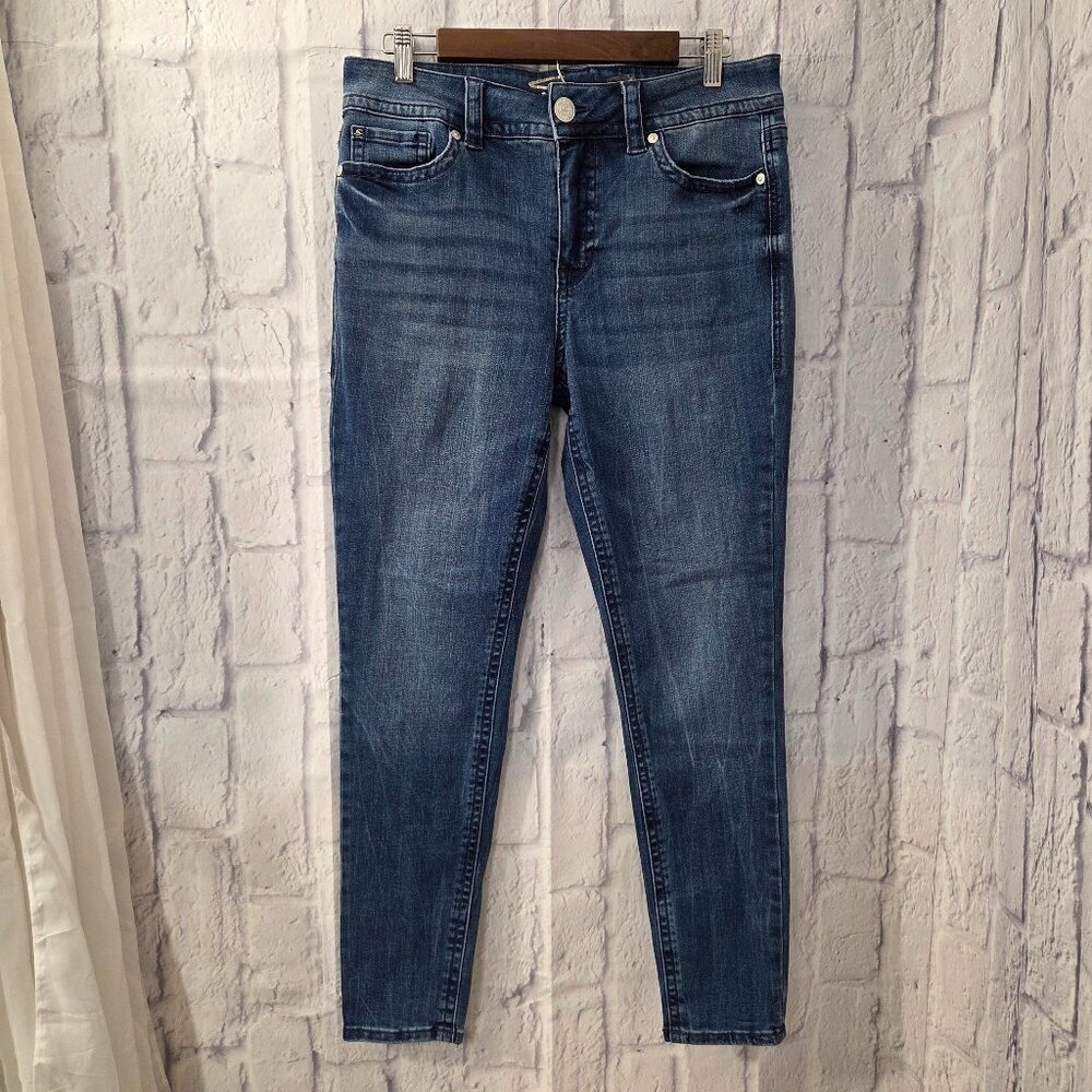 Seven7 Starlette Size 12 Medium Wash Denim Blue Pocket Detail Mid Rise Skinny